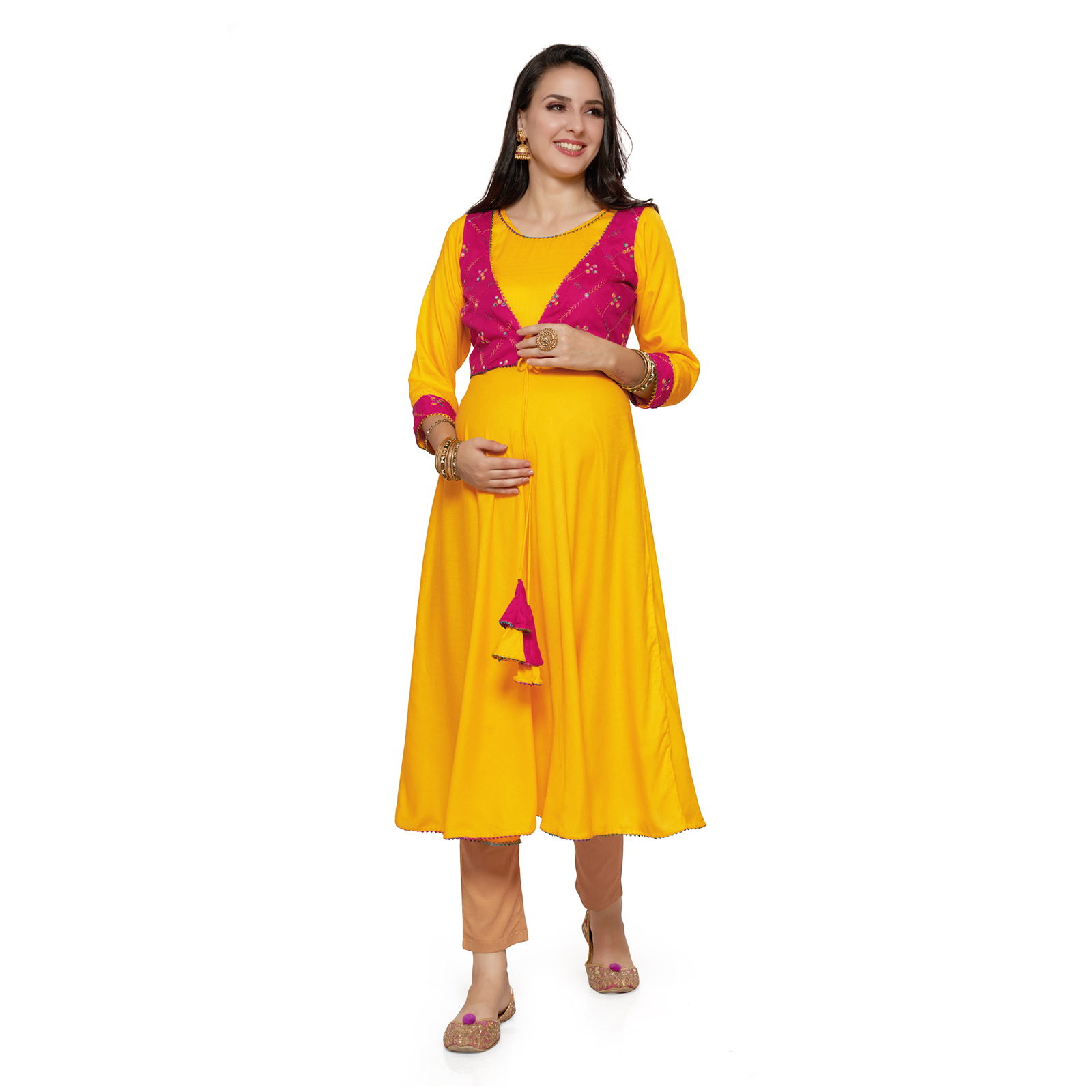 Rayon Maternity Nursing Maternity Kurta - Red