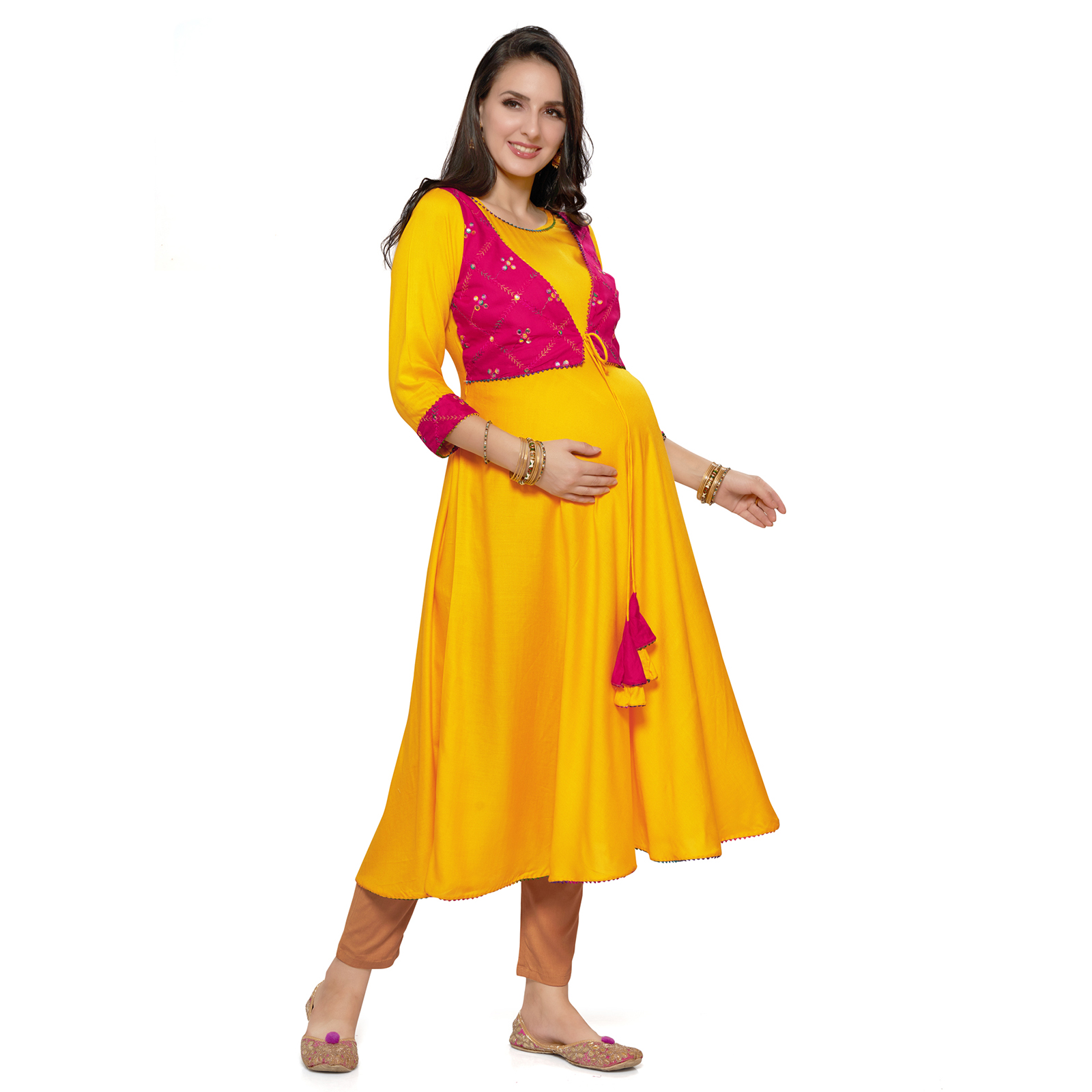 Rayon Maternity Nursing Maternity Kurta - Red - Image 2