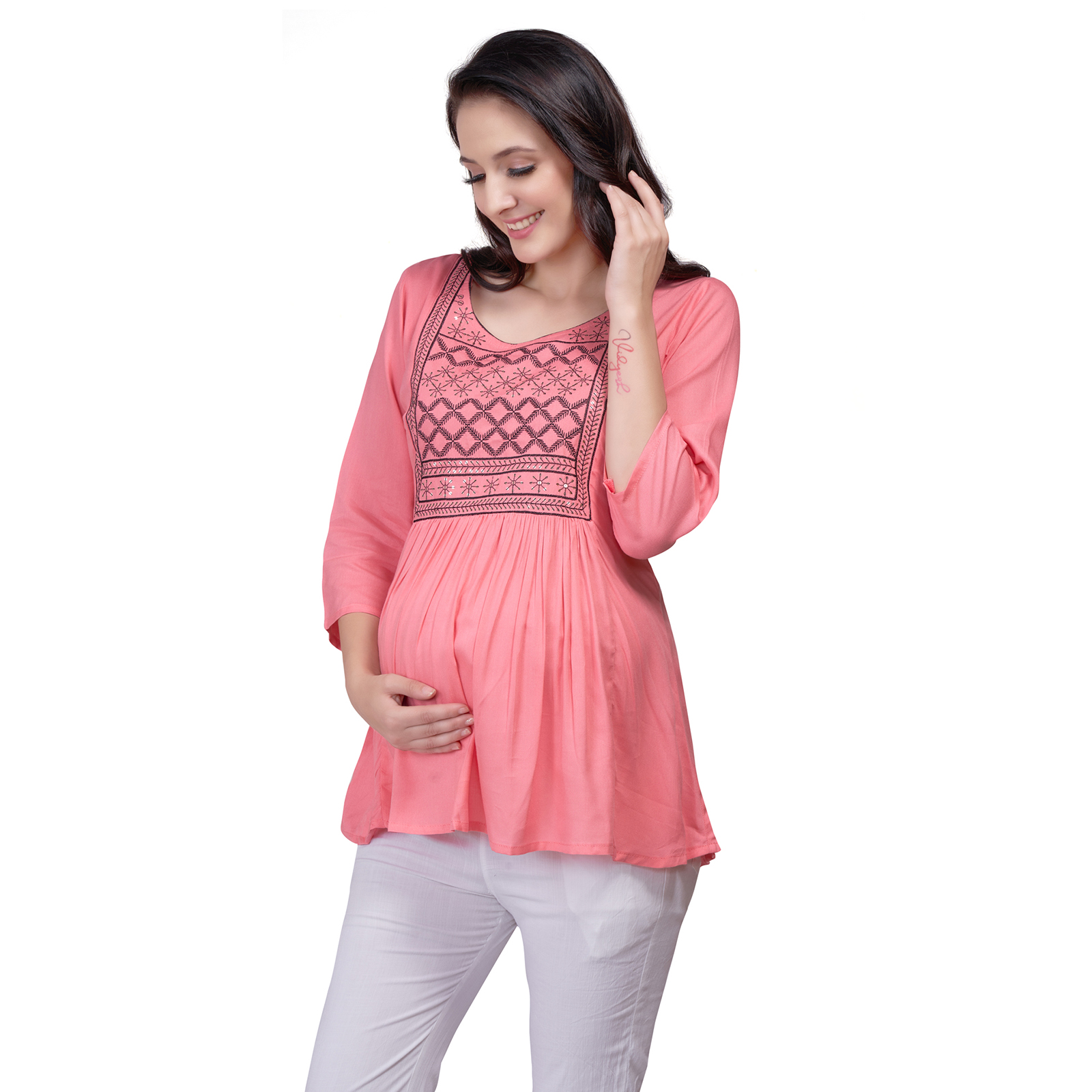 Mom For Sure Maternity Kurti - Red - Image 2