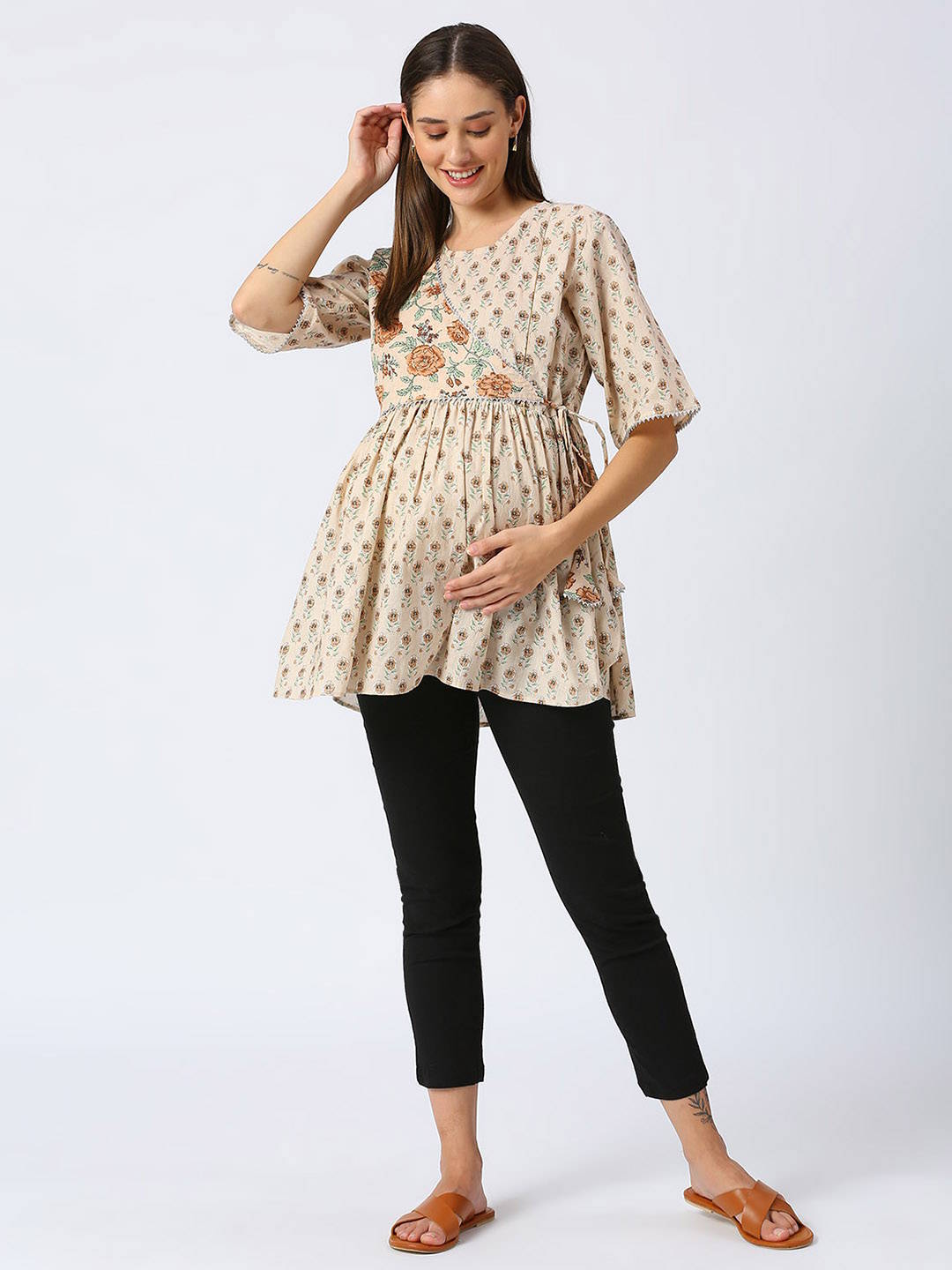 Cotton Maternity Top Maternity Top - Beige
