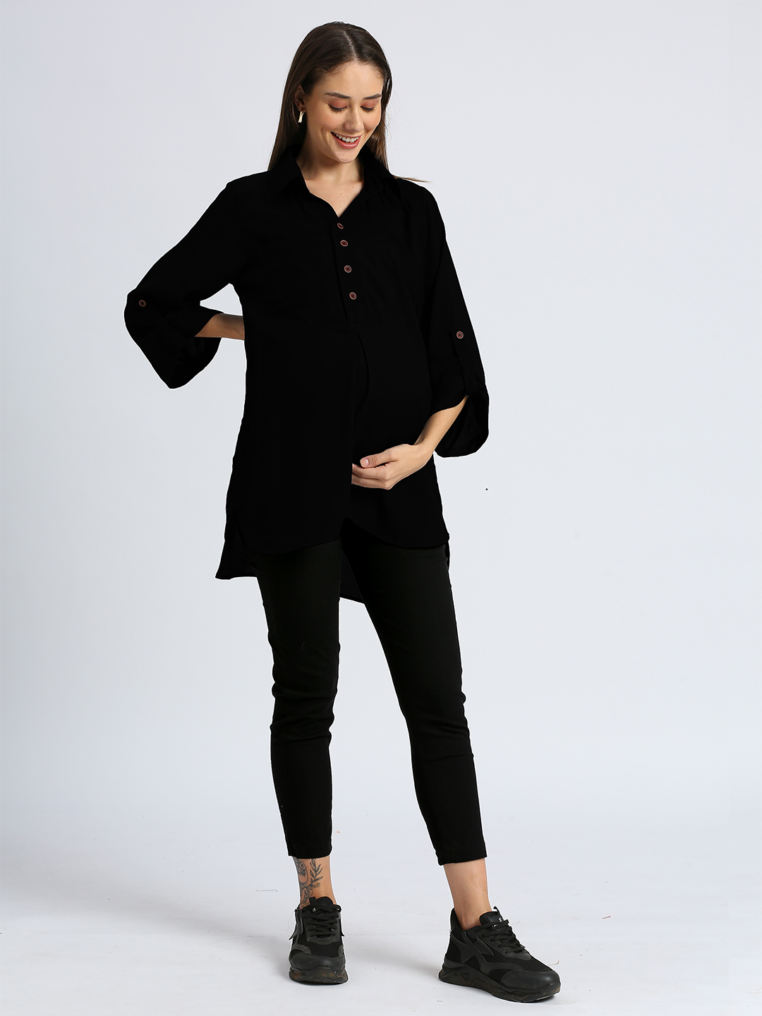 Rayon Casual Maternity Maternity Shirt - Black
