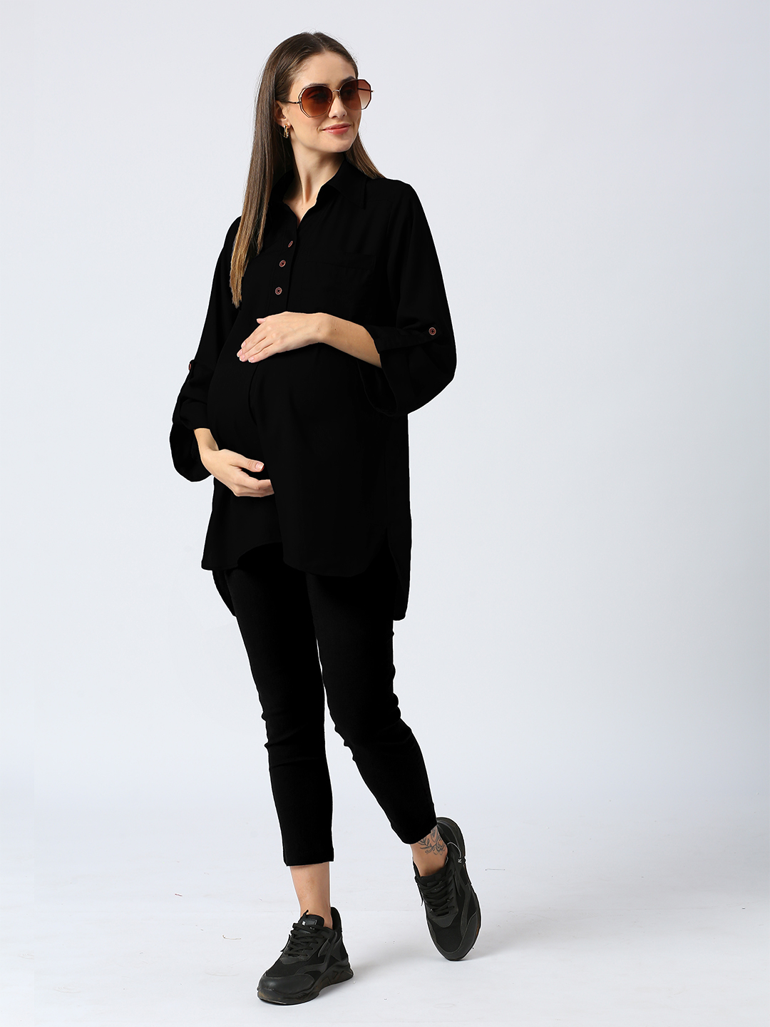 Rayon Casual Maternity Maternity Shirt - Black - Image 2