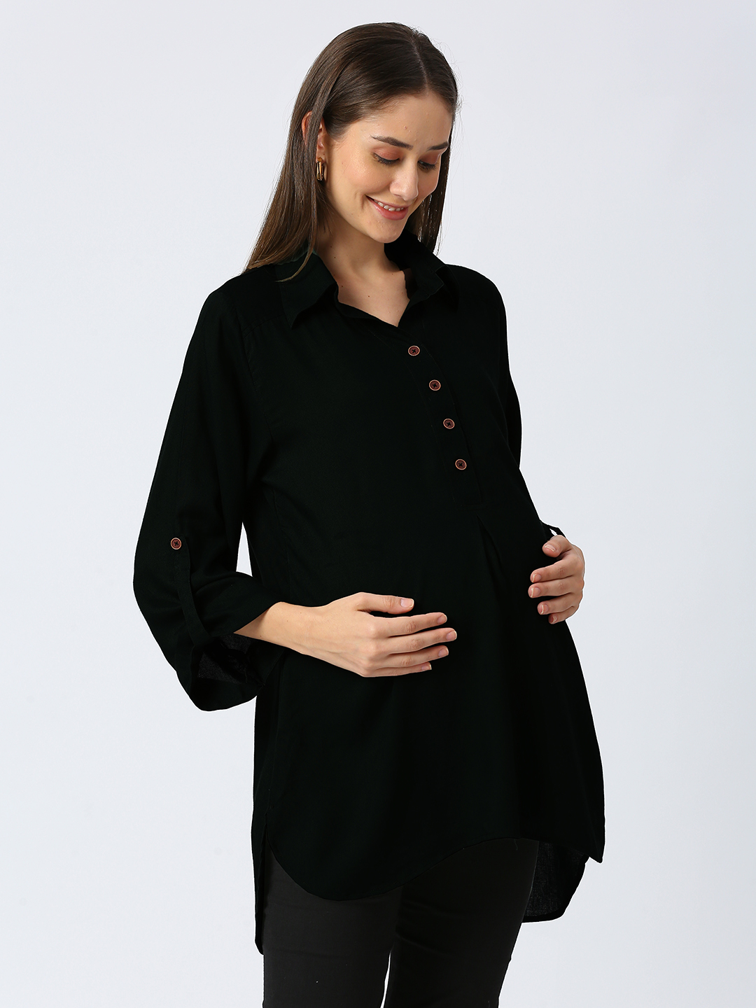 Rayon Casual Maternity Maternity Shirt - Black - Image 3