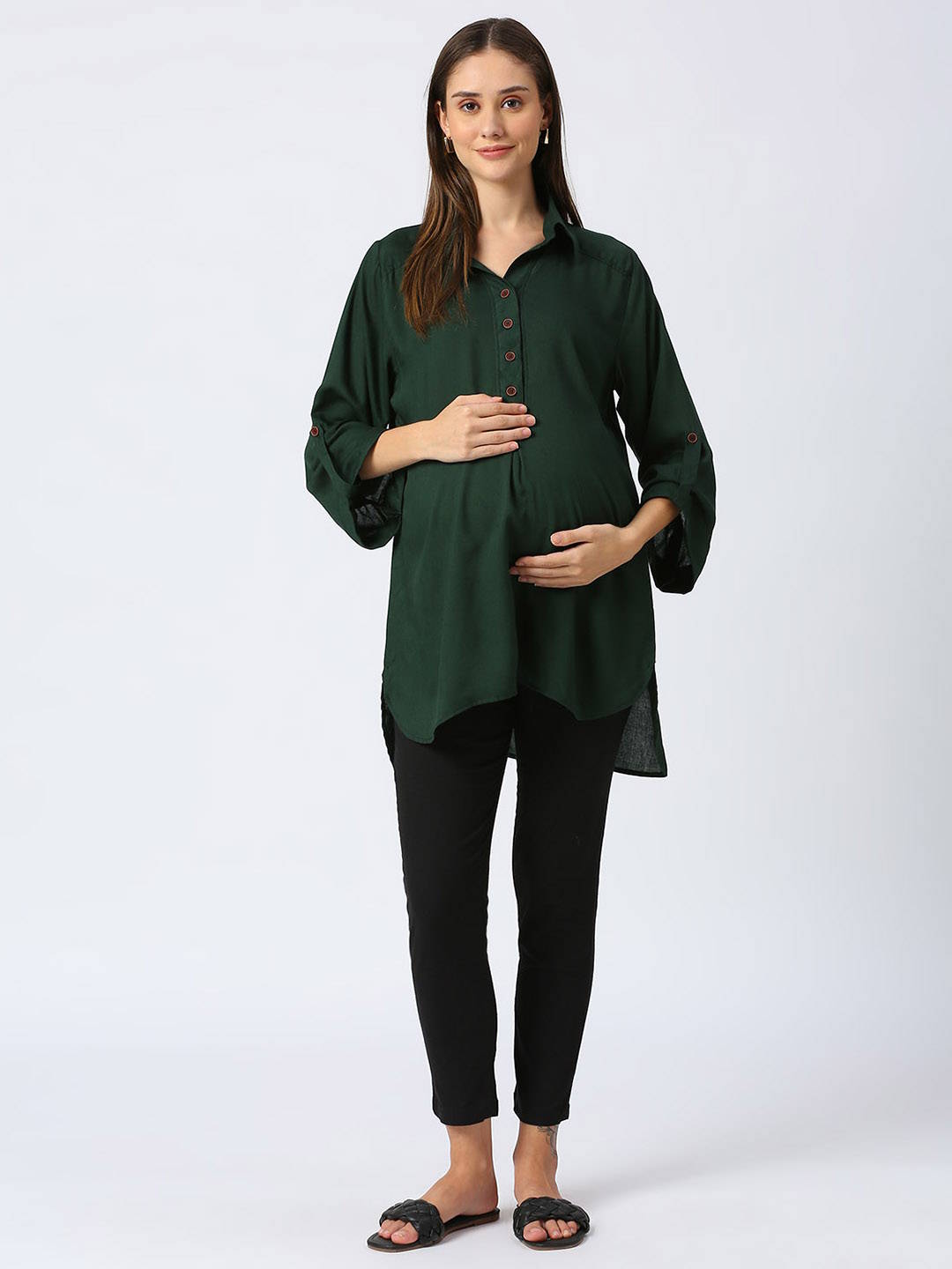 Rayon Casual Maternity Maternity Shirt - Green