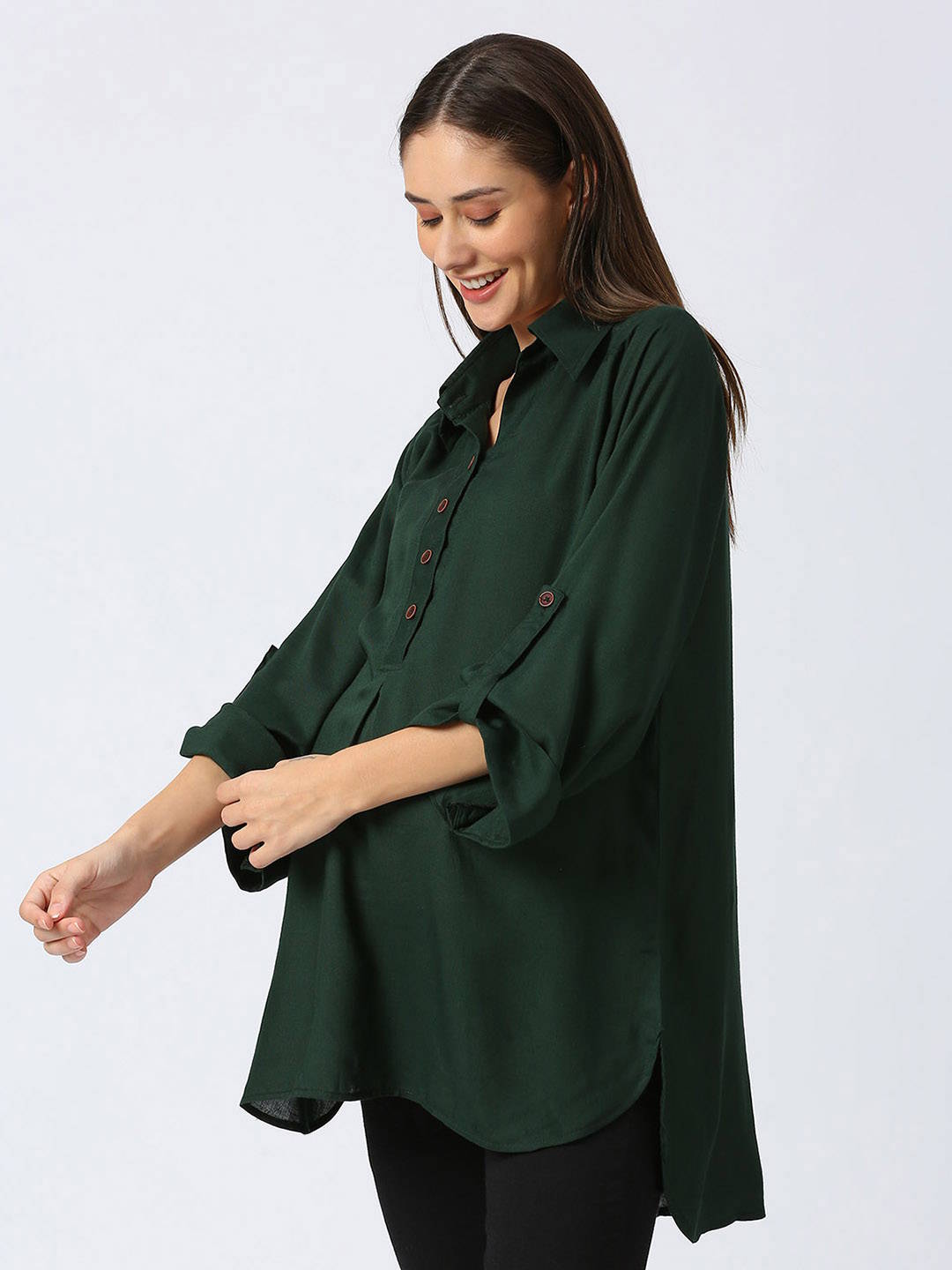 Rayon Casual Maternity Maternity Shirt - Green - Image 2