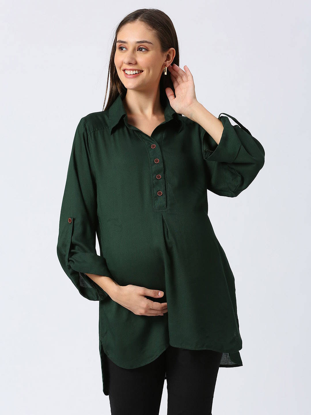 Rayon Casual Maternity Maternity Shirt - Green - Image 3
