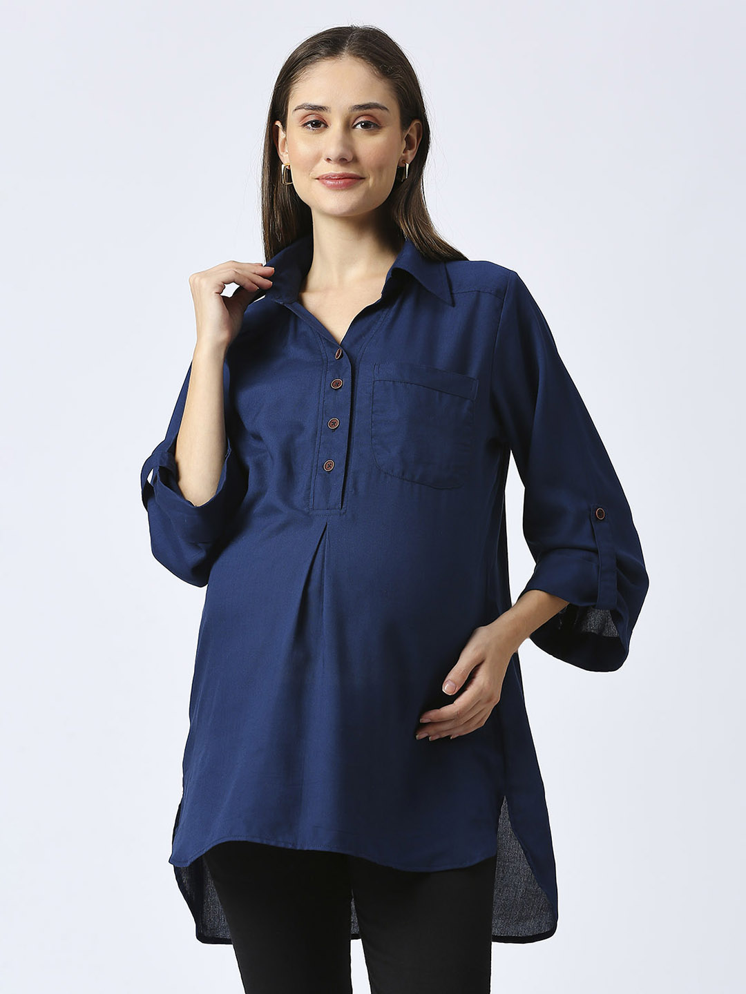 Rayon Casual Maternity Maternity Dress - Blue - Image 3