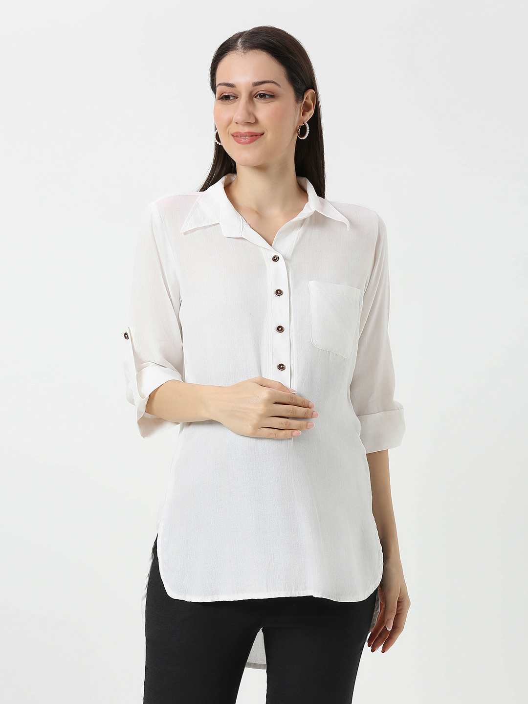 Rayon Casual Maternity Maternity Shirt - White