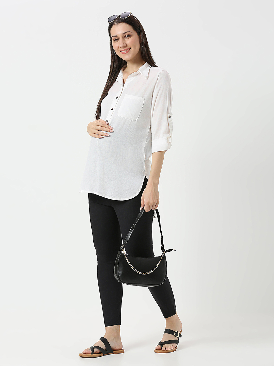 Rayon Casual Maternity Maternity Shirt - White - Image 3