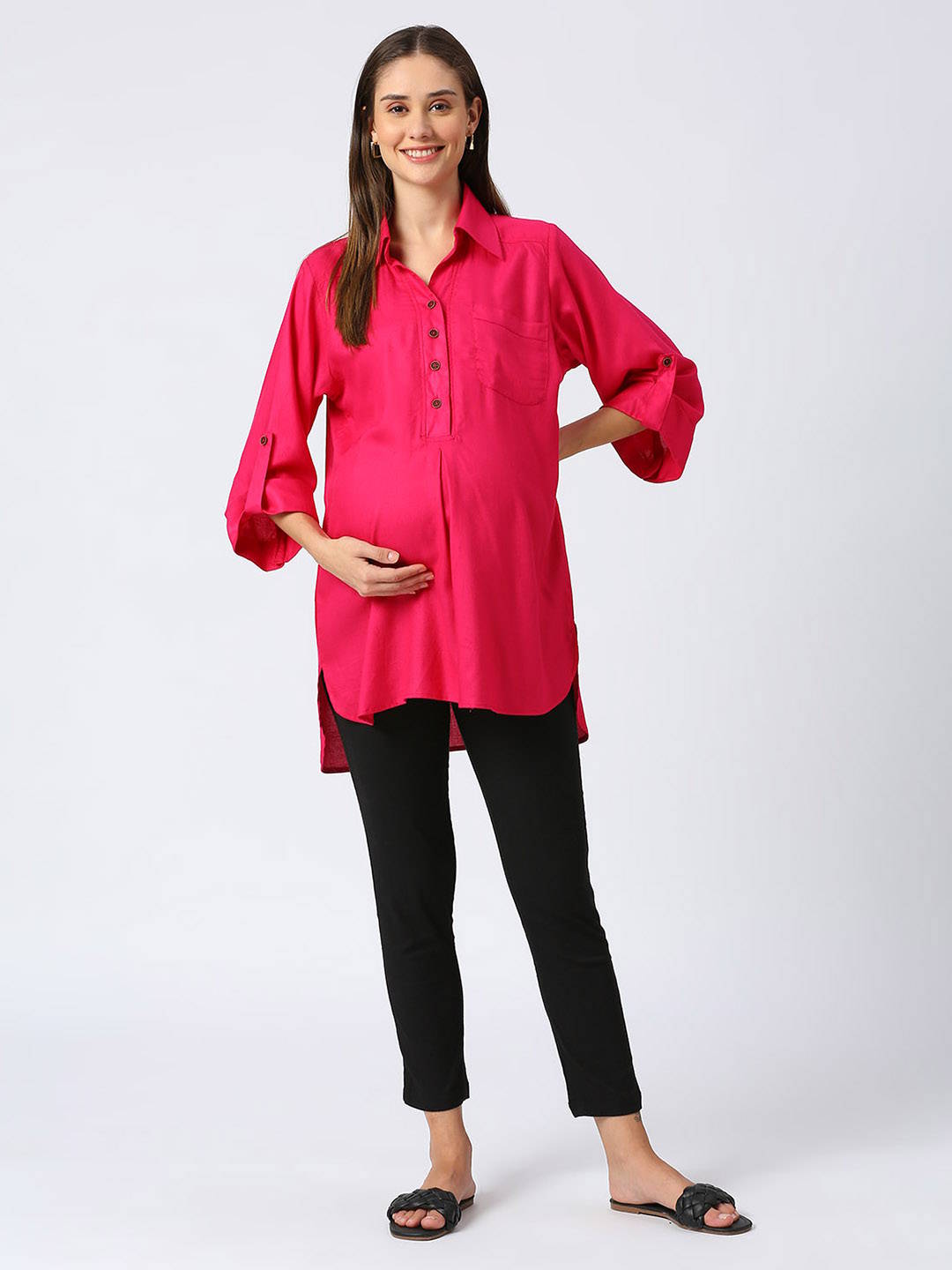 Rayon Casual Maternity Maternity Shirt - Pink