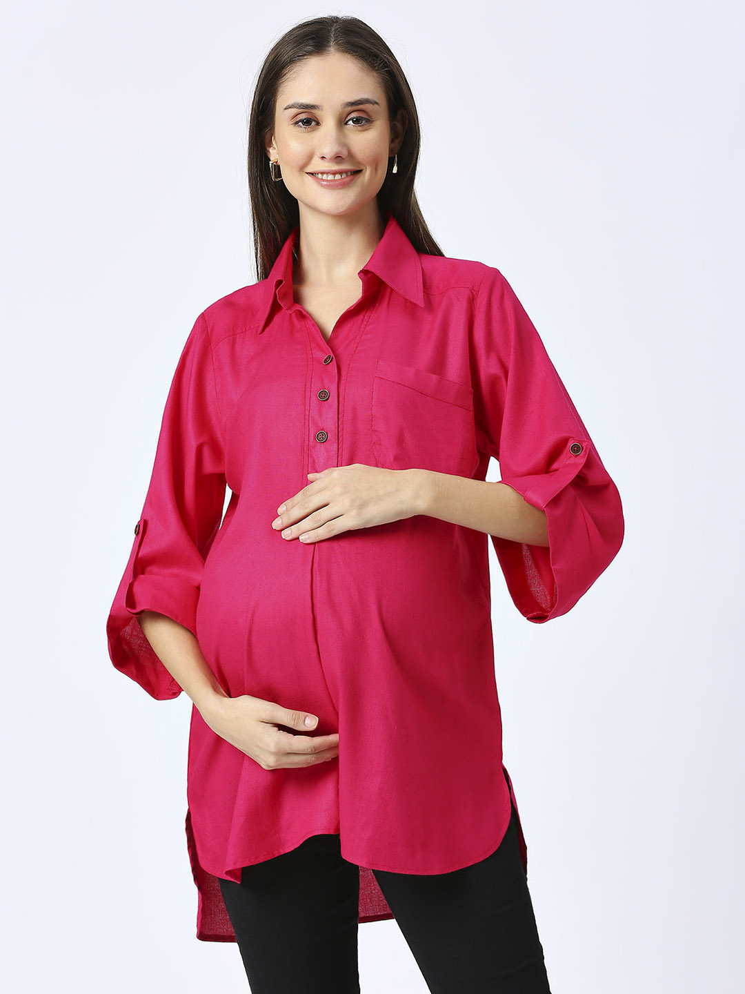 Rayon Casual Maternity Maternity Shirt - Pink - Image 3
