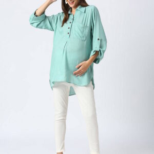 Rayon Casual Maternity Maternity Shirt - Green
