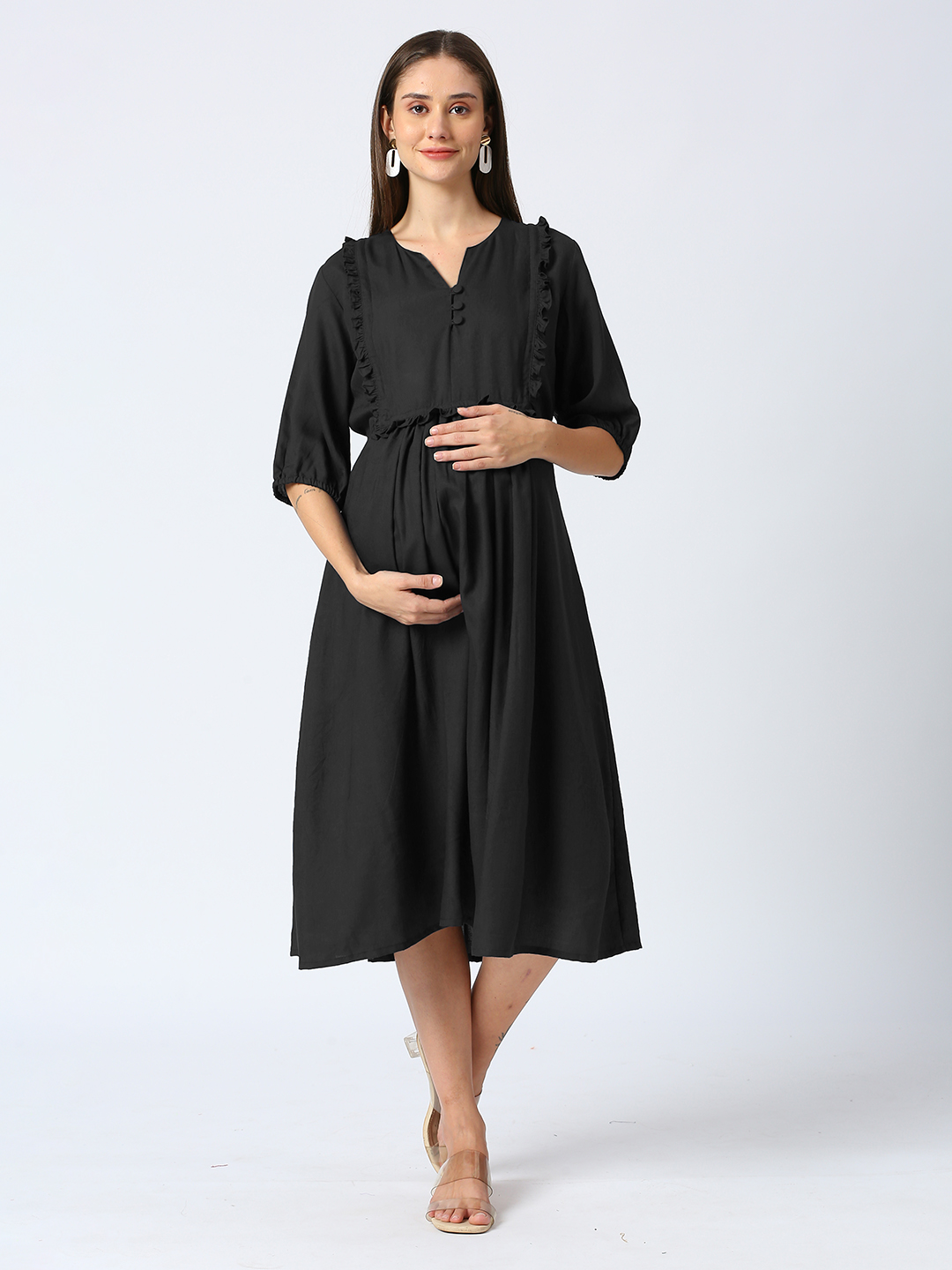 Black Rayon Maternity Maternity Dress - Black