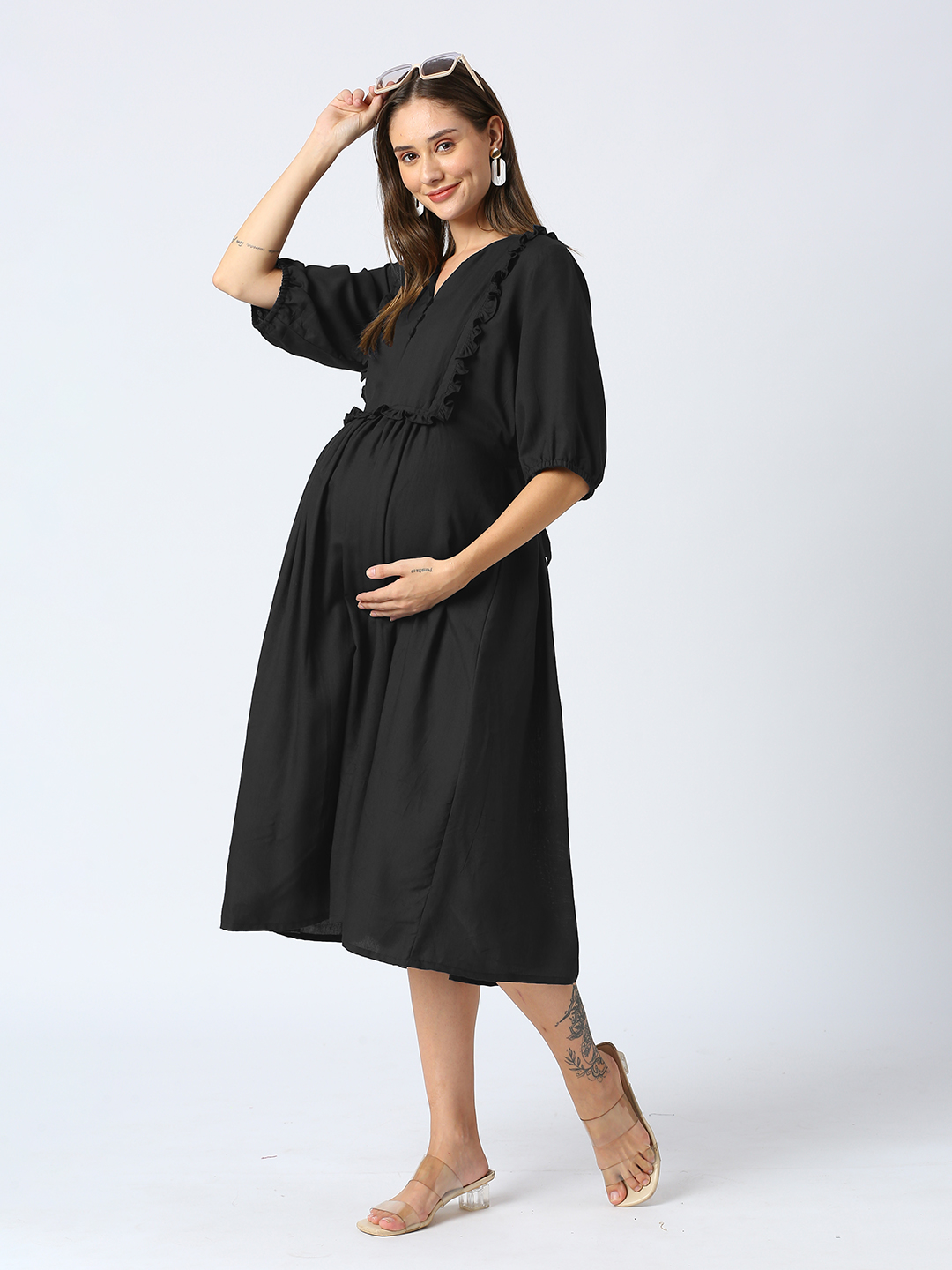 Black Rayon Maternity Maternity Dress - Black - Image 2