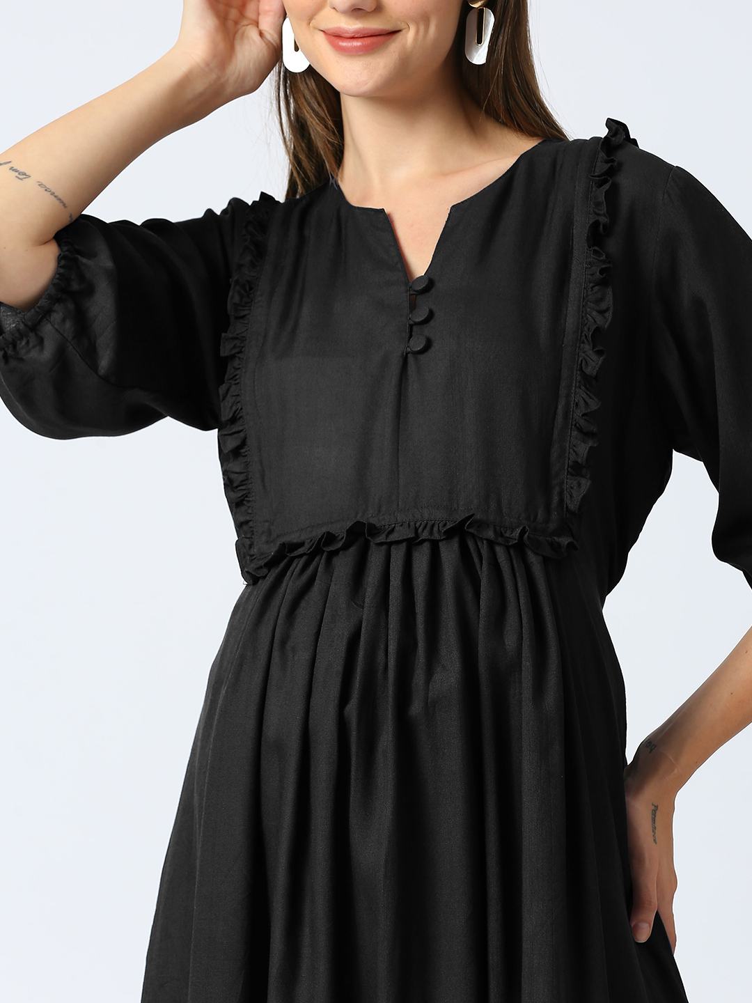 Black Rayon Maternity Maternity Dress - Black - Image 4