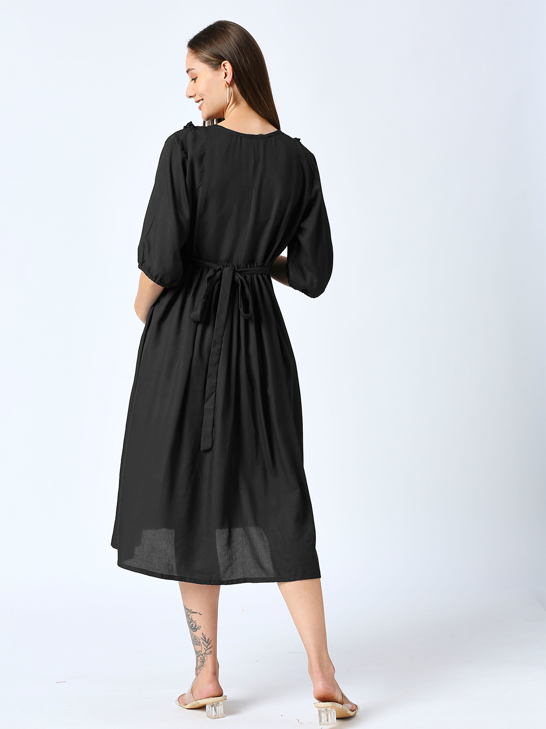 Black Rayon Maternity Maternity Dress - Black - Image 5
