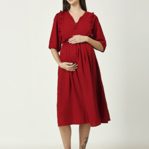 Radiant Maroon Rayon Maternity Dress - Maroon
