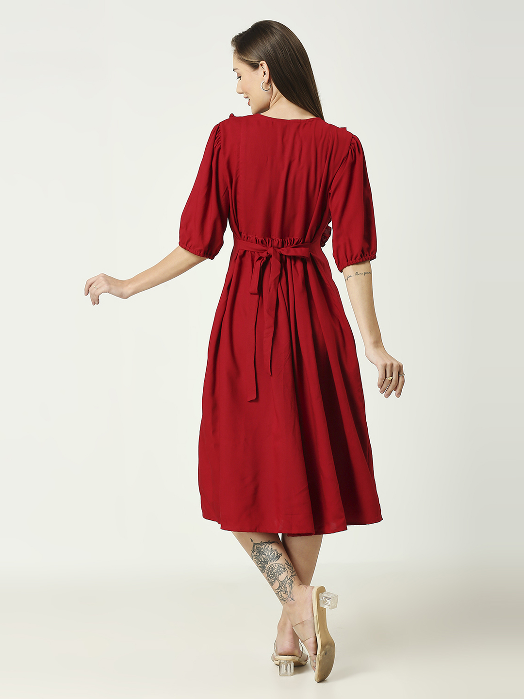 Radiant Maroon Rayon Maternity Dress - Maroon - Image 5