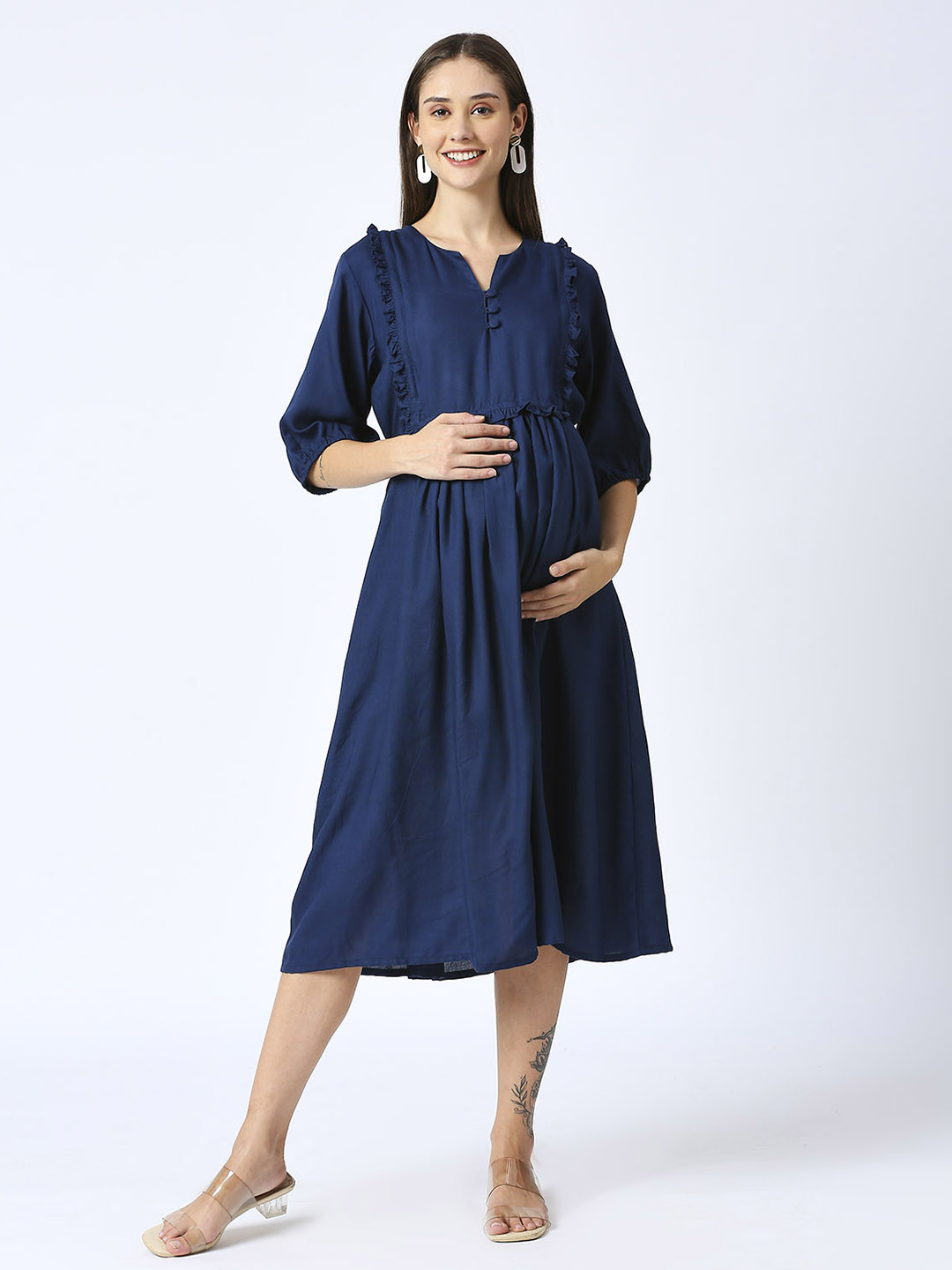 Nautical Blue Rayon Maternity Dress - Blue