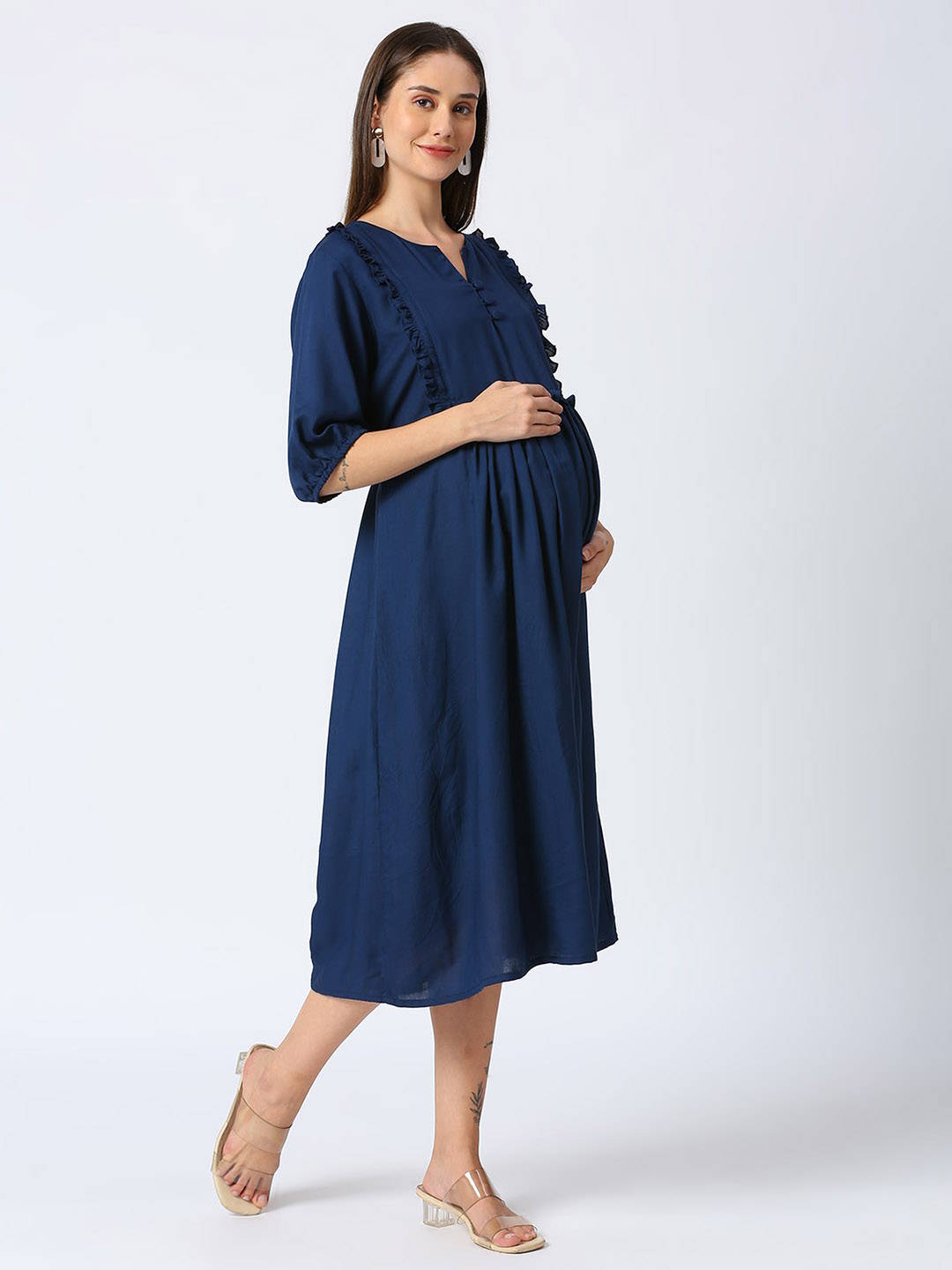 Nautical Blue Rayon Maternity Dress - Blue - Image 2