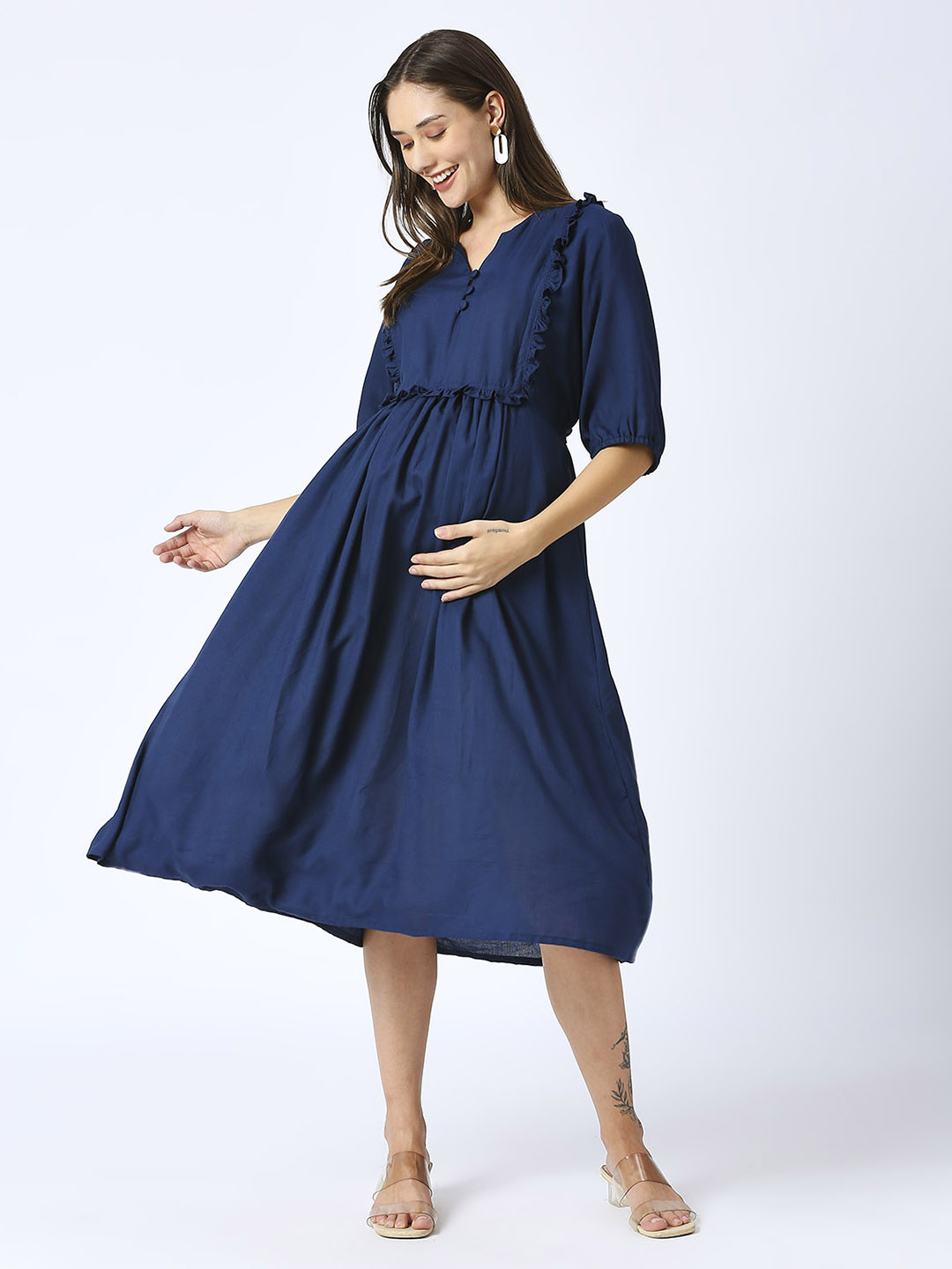 Nautical Blue Rayon Maternity Dress - Blue - Image 3