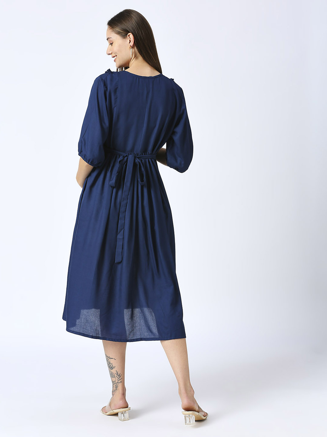 Nautical Blue Rayon Maternity Dress - Blue - Image 5