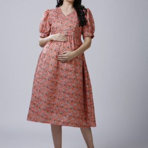 Womens Coral Cotton Maternity Dress - Black