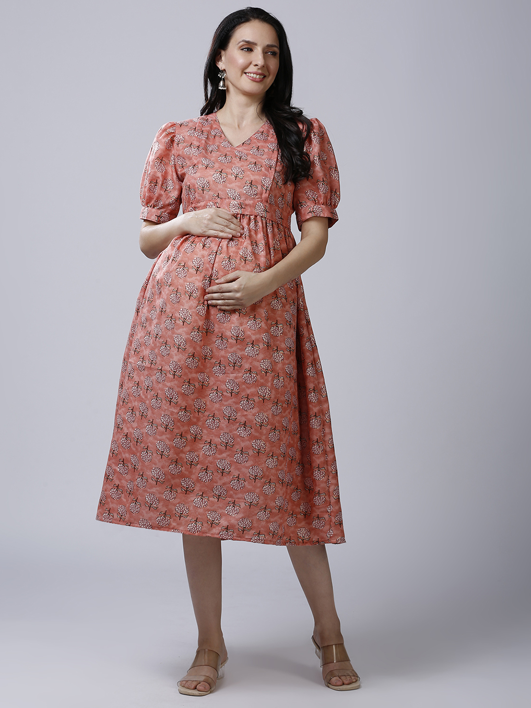 Womens Coral Cotton Maternity Dress - Black