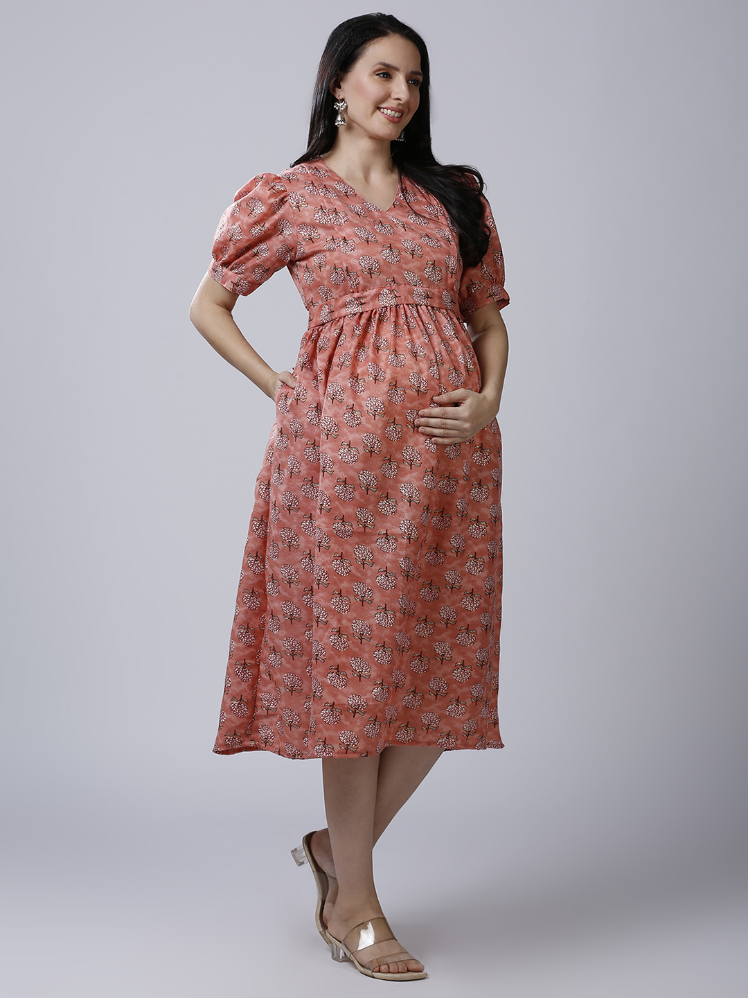 Womens Coral Cotton Maternity Dress - Black - Image 2