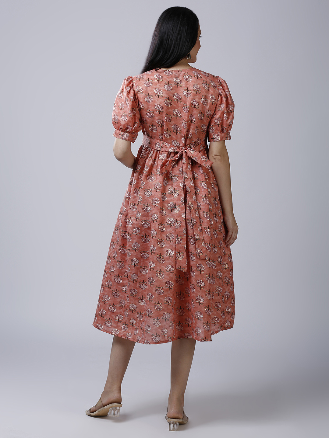 Womens Coral Cotton Maternity Dress - Black - Image 5