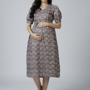 Womens Grey Cotton Maternity Dress - Grey