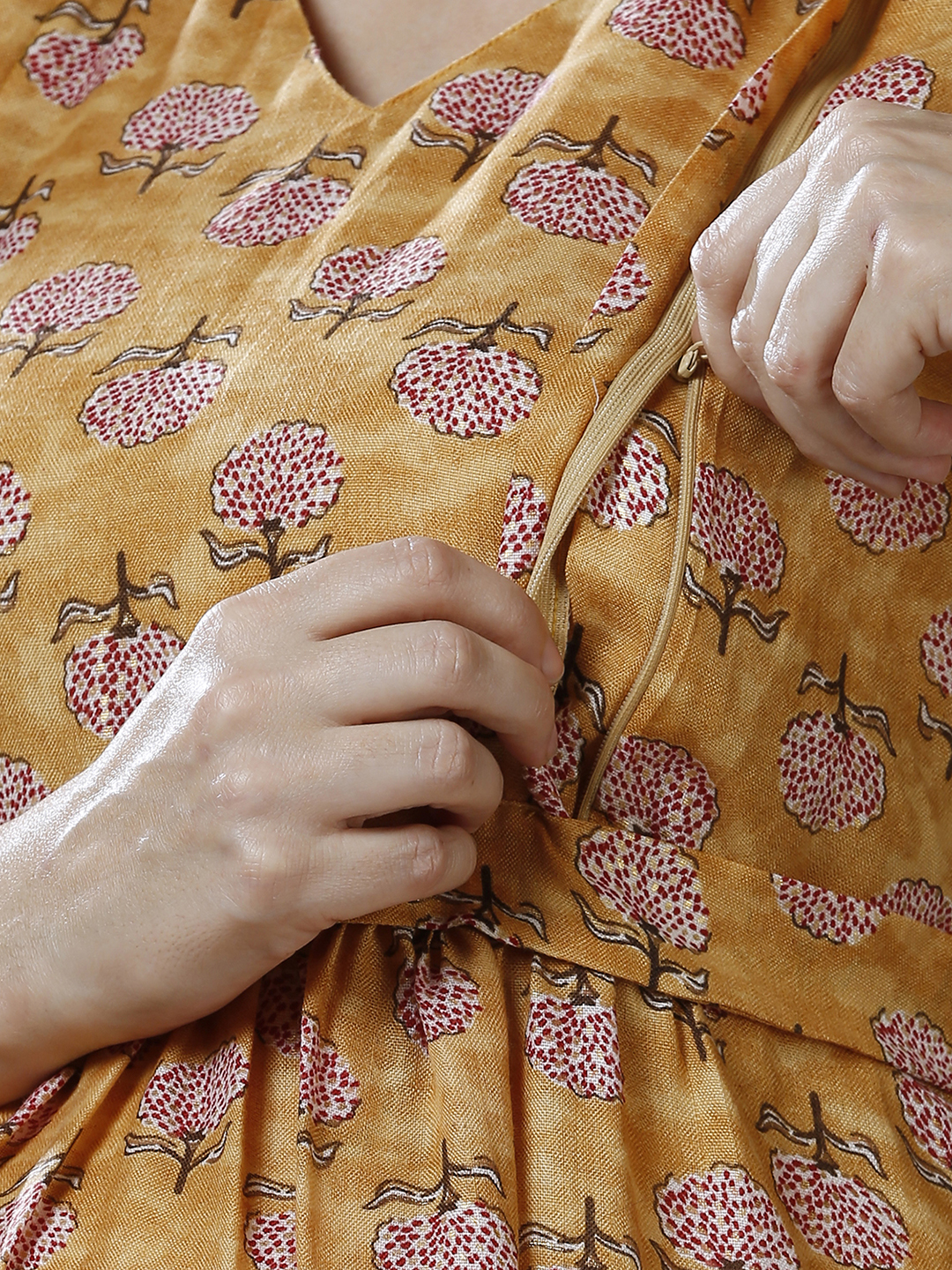 Womens Mustard Cotton Maternity Dress - Yellow - Image 4