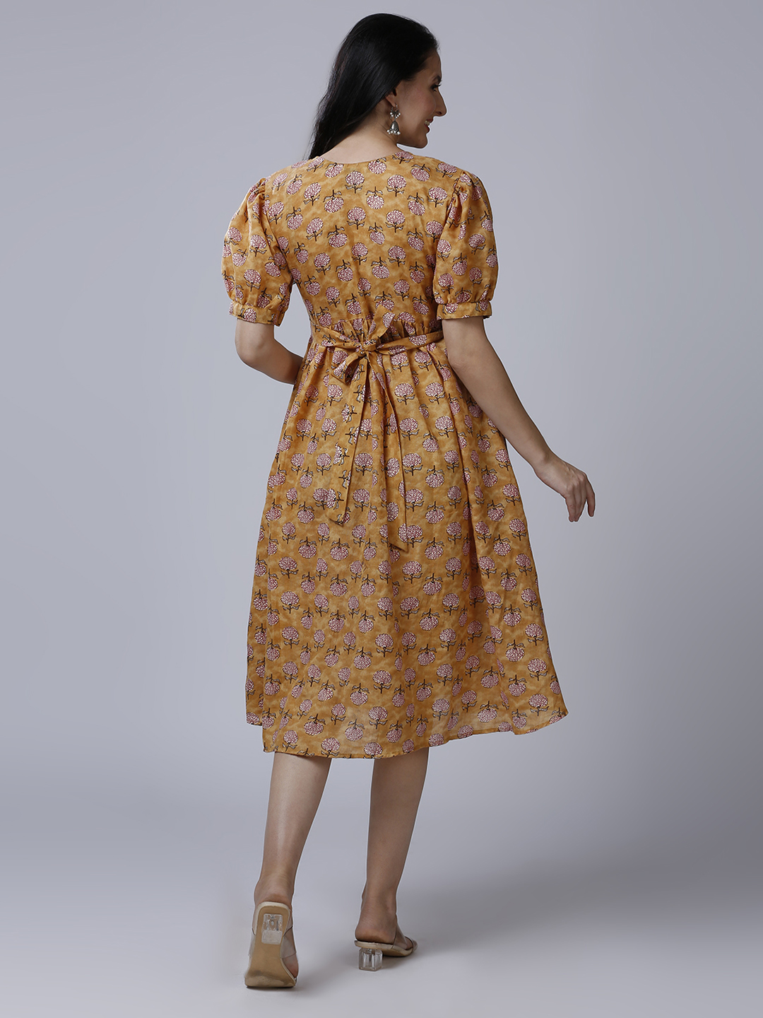 Womens Mustard Cotton Maternity Dress - Yellow - Image 5
