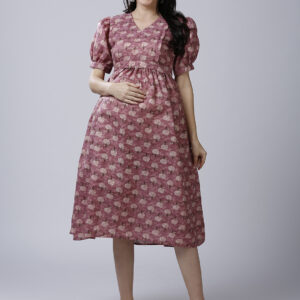 Womens Purple Cotton Maternity Dress - Purple
