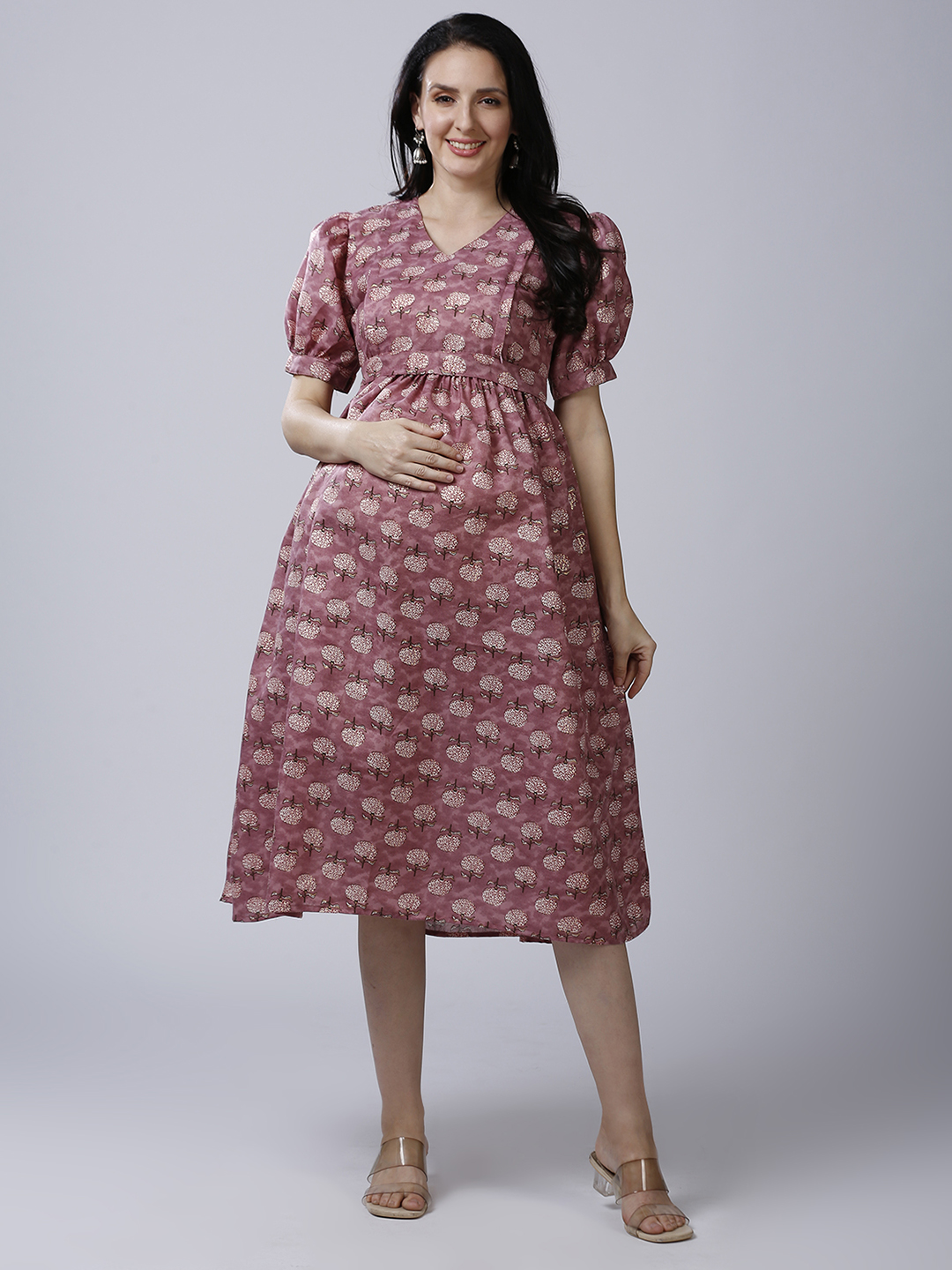 Womens Purple Cotton Maternity Dress - Purple
