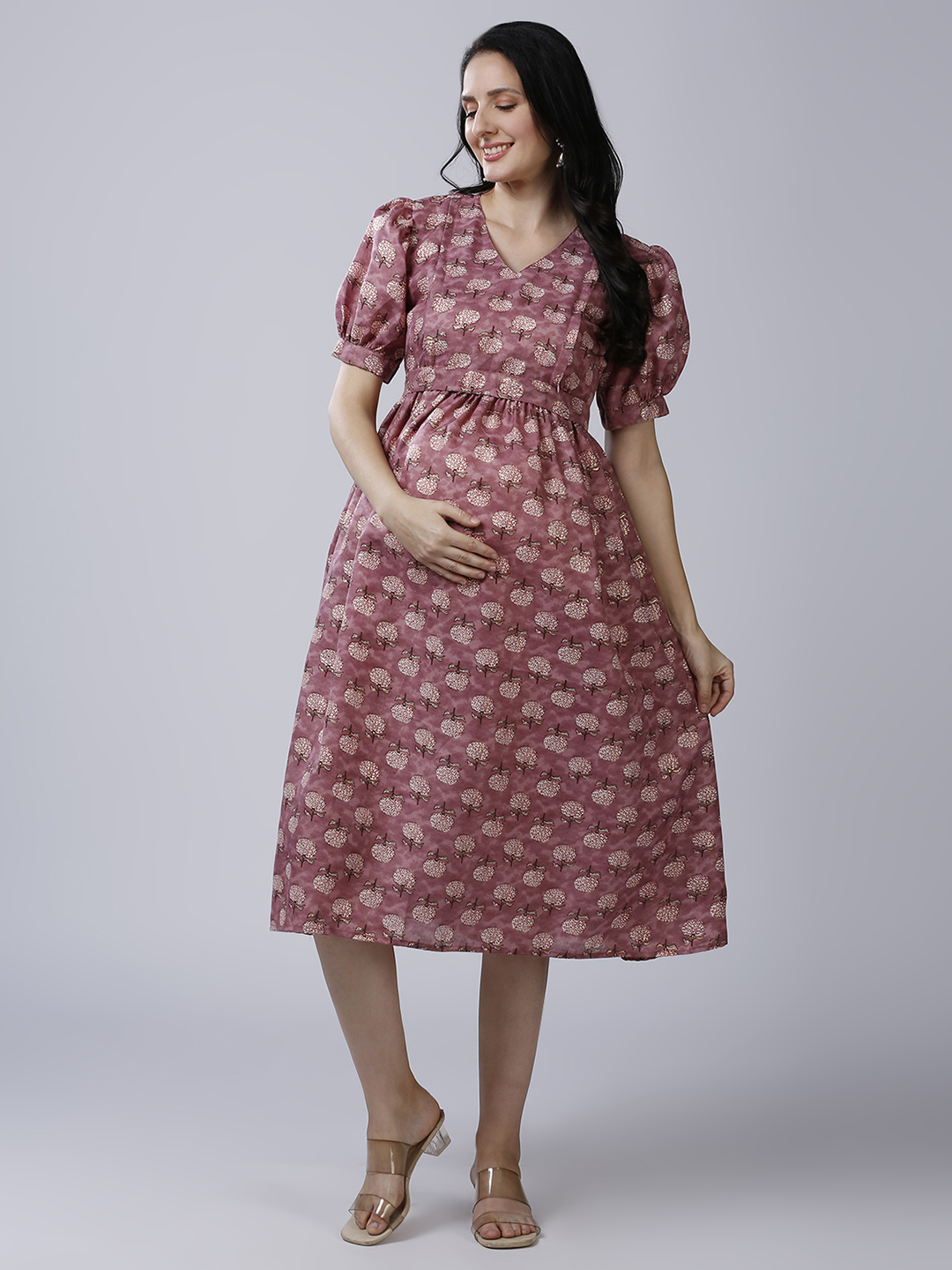 Womens Purple Cotton Maternity Dress - Purple - Image 2