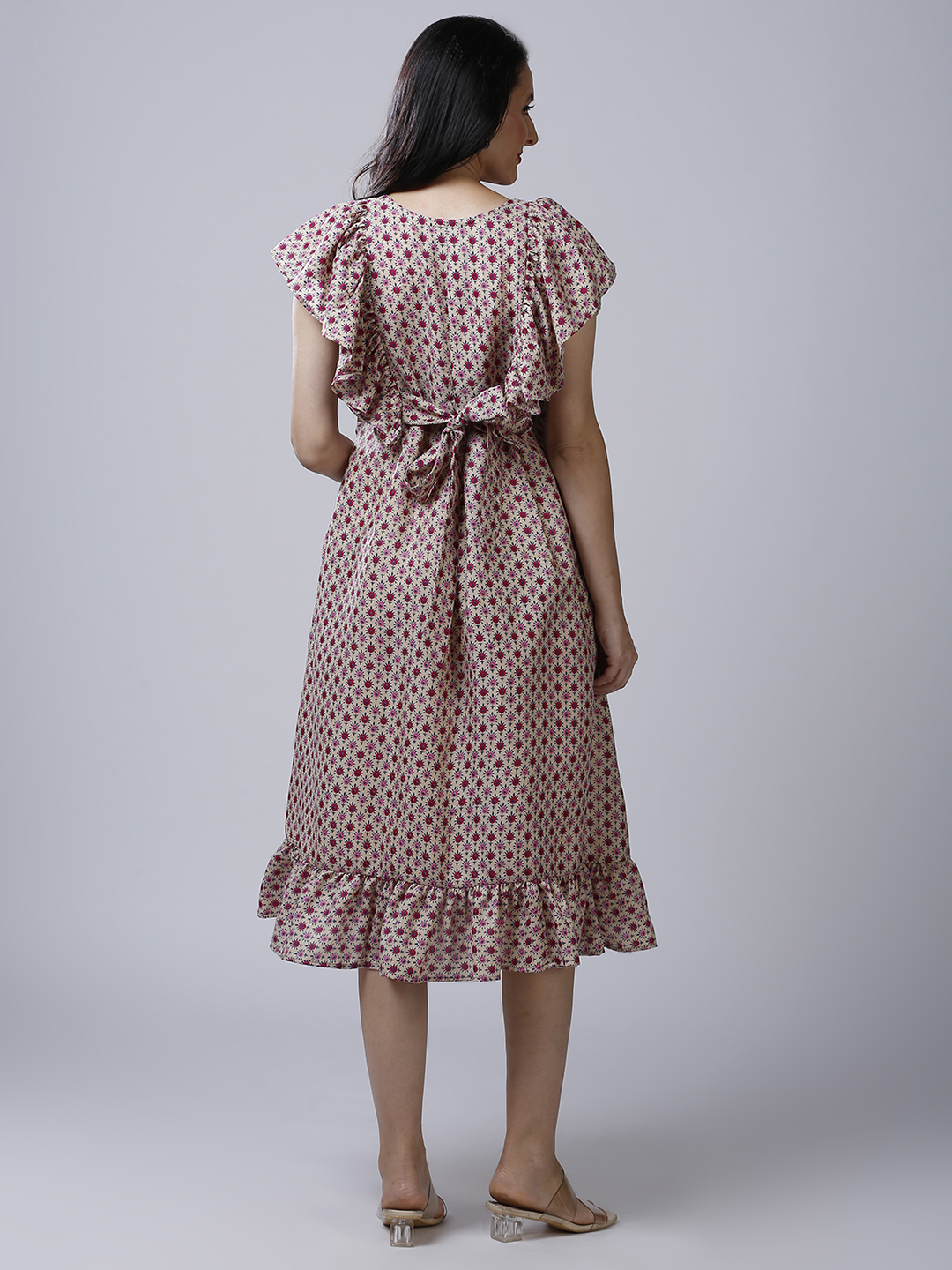 Beige Cotton Printed Maternity Dress - Red - Image 5
