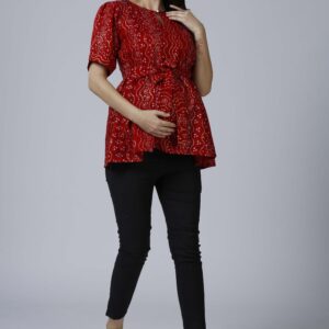 Womens Maroon Cotton Maternity Top - Maroon
