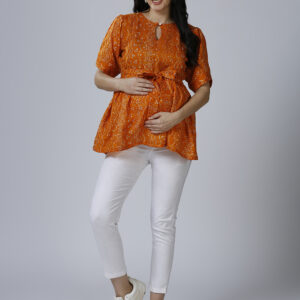 Womens Yellow Cotton Maternity Top - Yellow