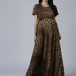 Womens Brown Animal Maternity Dress - Red