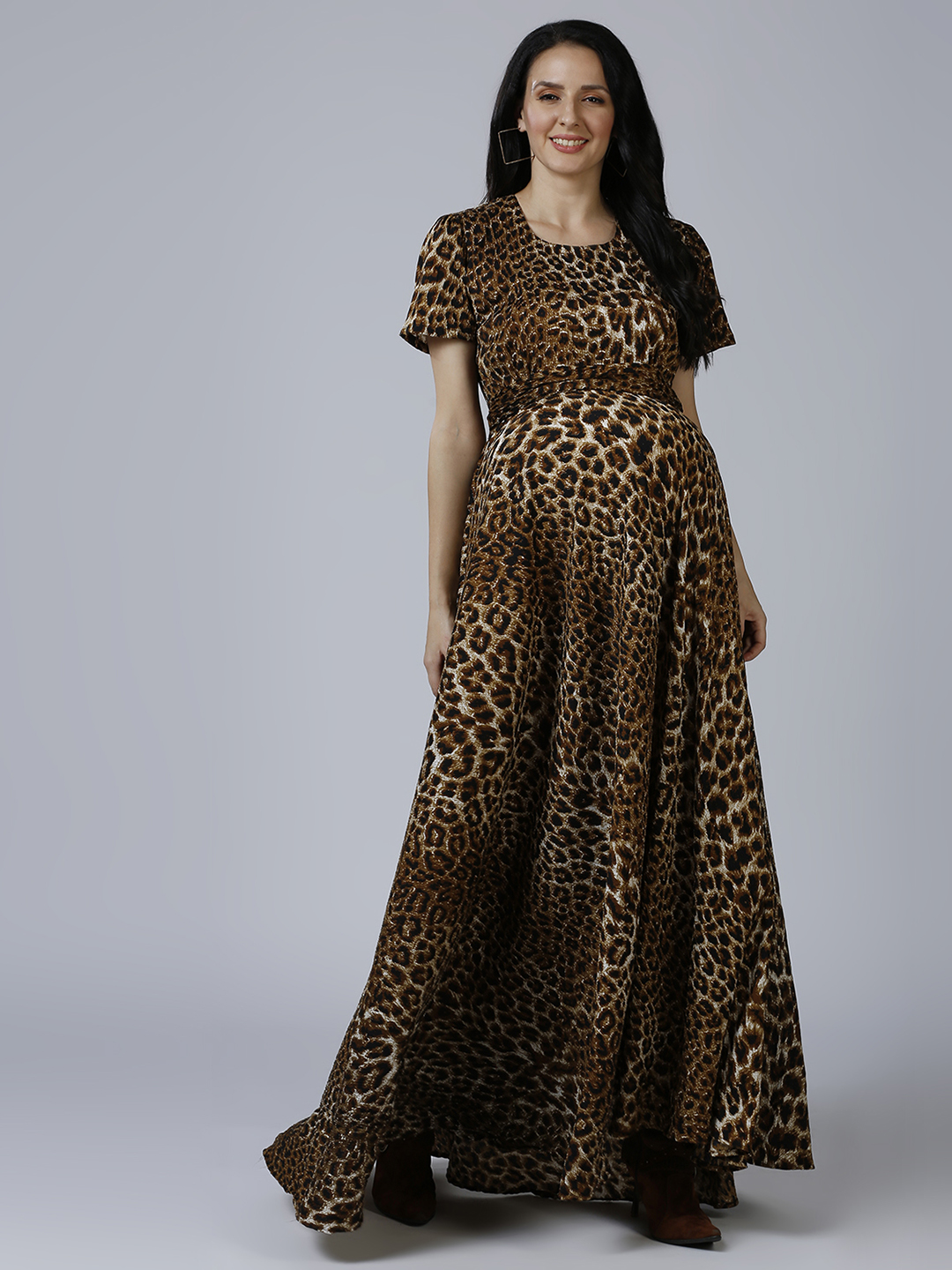 Womens Brown Animal Maternity Dress - Red
