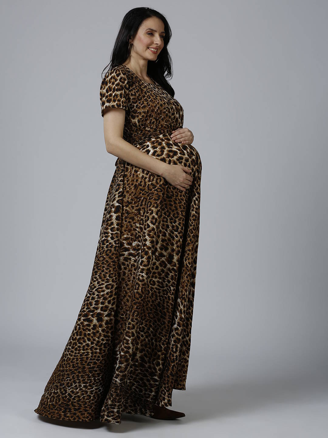 Womens Brown Animal Maternity Dress - Red - Image 2