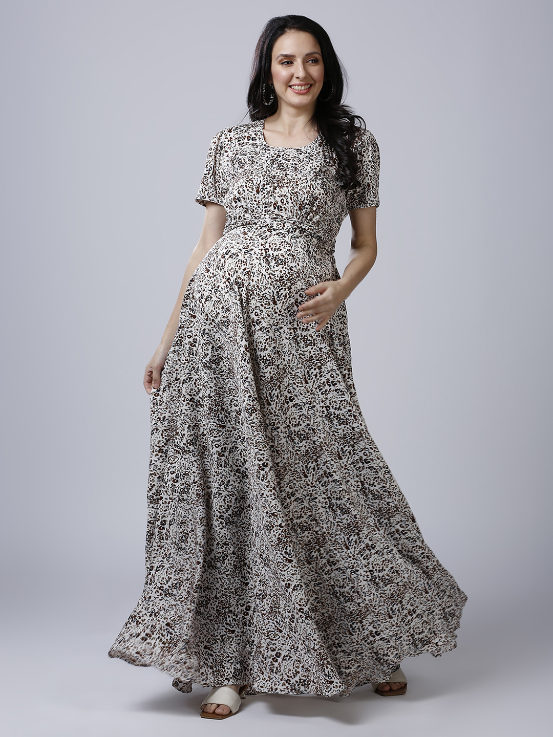 Womens White Animal Maternity Dress - Red