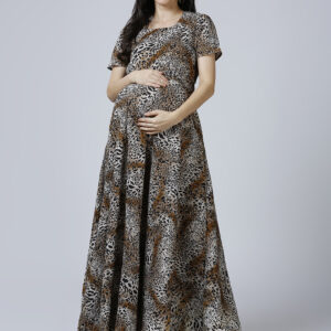 Womens White Brown Maternity Dress - Red