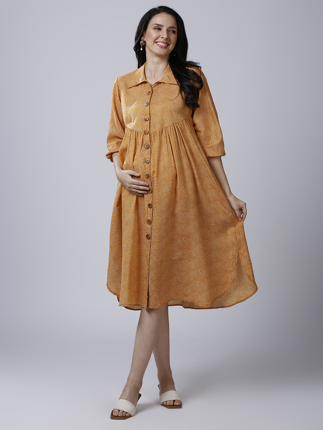 Womens Mustard Yellow Maternity Dress - Red