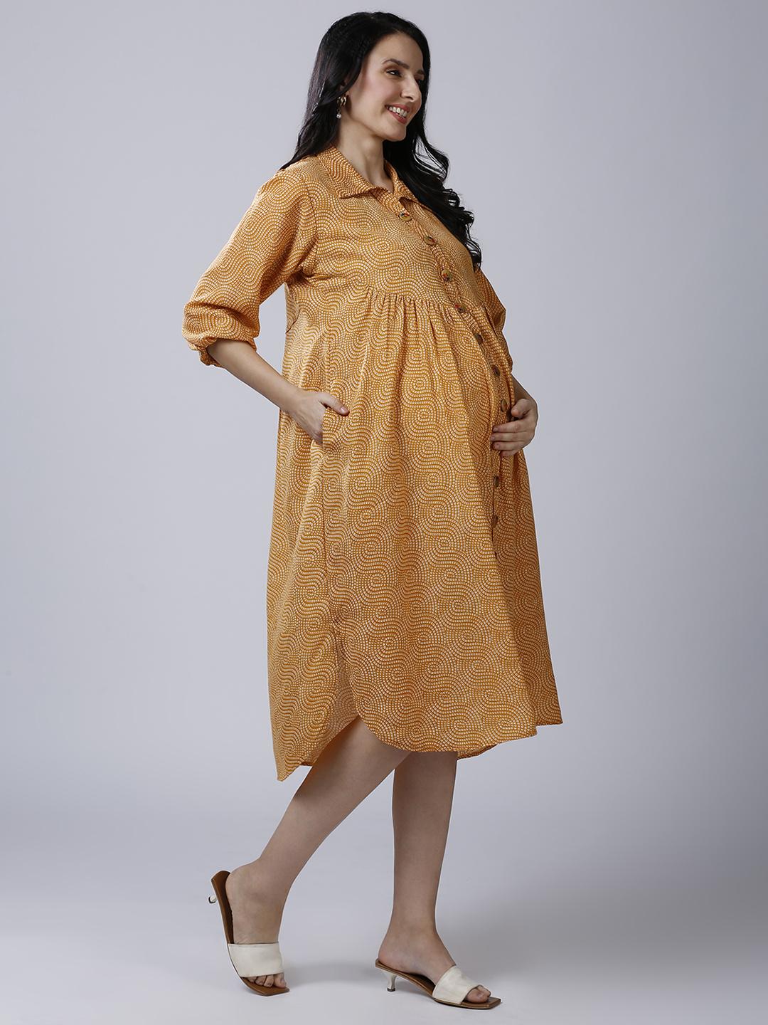 Womens Mustard Yellow Maternity Dress - Red - Image 2