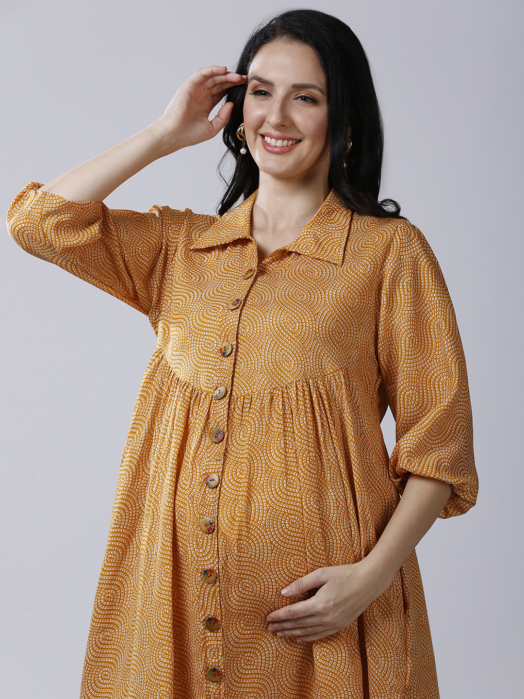 Womens Mustard Yellow Maternity Dress - Red - Image 3