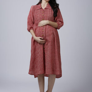 Womens Red Ethnic Maternity Dress - Red