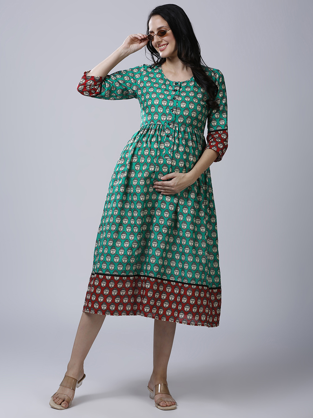 Womens Turquoise Green Maternity Dress - Green