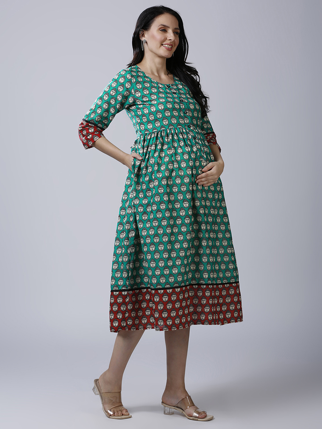 Womens Turquoise Green Maternity Dress - Green - Image 2